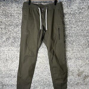 Vuori Ripstop Pants Mens Olive Green Drawstring Tapered Jogger Zip Pocket V412
